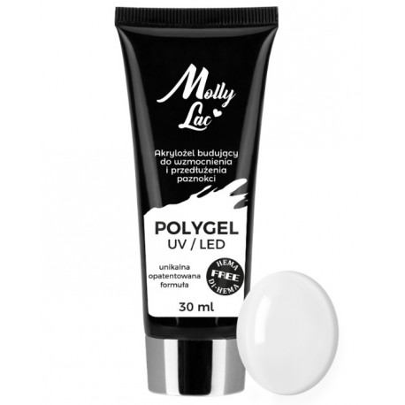 MollyLac Akrylożel Biały  budujący Hema Free- 30ml White