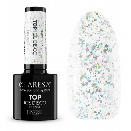 Claresa Top No Wipe Ice Disco 5 ml Srebrny brokat